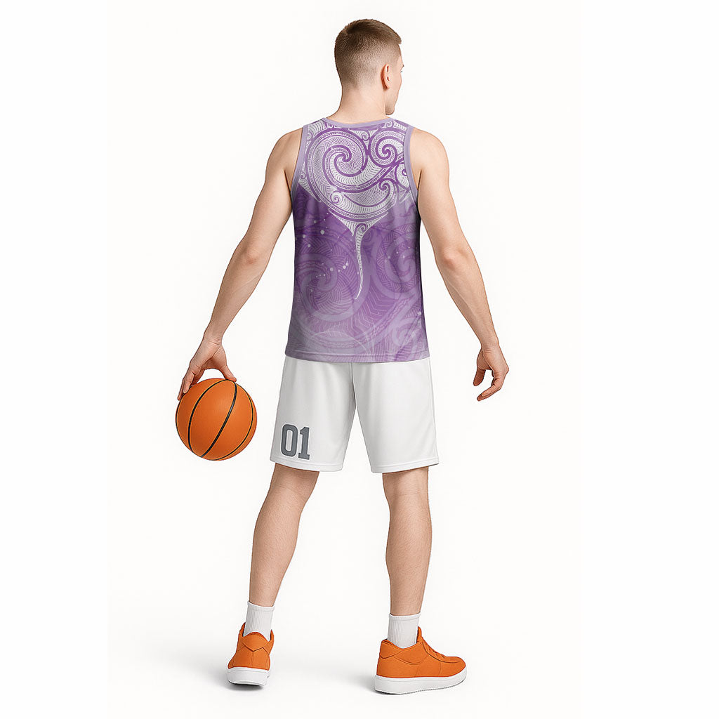 Epilepsy Month Maori Aotearoa Basketball Jersey Manta Ray - Purple Glaze