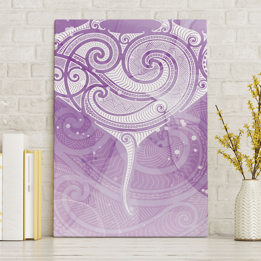Epilepsy Month Maori Aotearoa Canvas Wall Art Manta Ray - Purple Glaze