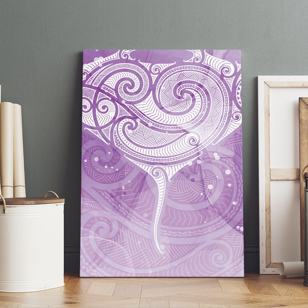 Epilepsy Month Maori Aotearoa Canvas Wall Art Manta Ray - Purple Glaze