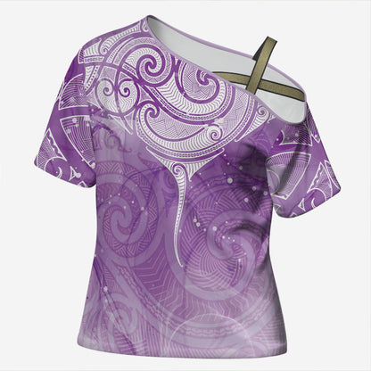 Epilepsy Month Maori Aotearoa Cross Shoulder Shirt Manta Ray - Purple Glaze