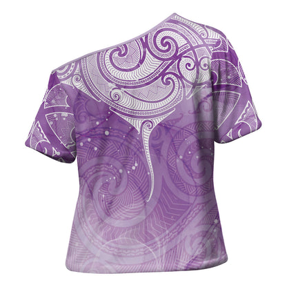 Epilepsy Month Maori Aotearoa Cross Shoulder Shirt Manta Ray - Purple Glaze