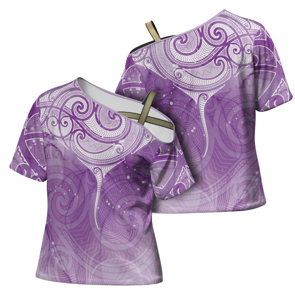 Epilepsy Month Maori Aotearoa Cross Shoulder Shirt Manta Ray - Purple Glaze