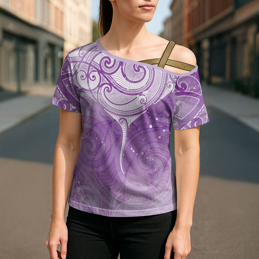 Epilepsy Month Maori Aotearoa Cross Shoulder Shirt Manta Ray - Purple Glaze