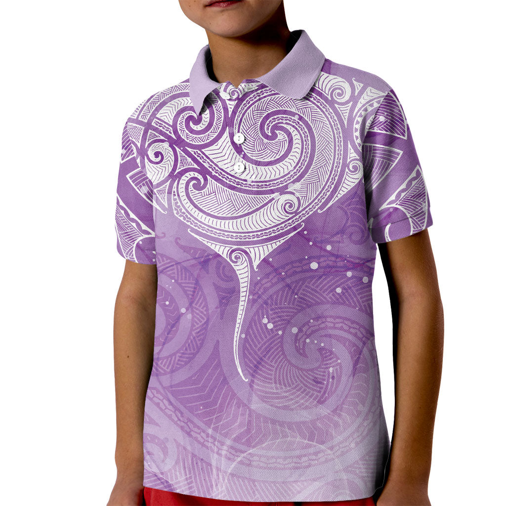 Epilepsy Month Maori Aotearoa Kid Polo Shirt Manta Ray - Purple Glaze
