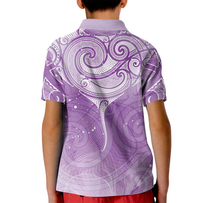 Epilepsy Month Maori Aotearoa Kid Polo Shirt Manta Ray - Purple Glaze