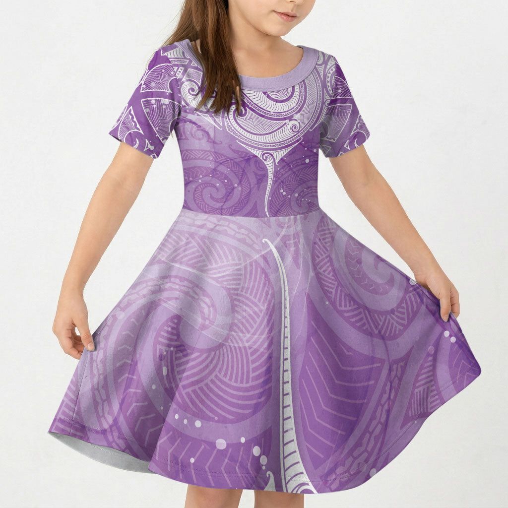 Epilepsy Month Maori Aotearoa Kid Short Sleeve Dress Manta Ray - Purple Glaze