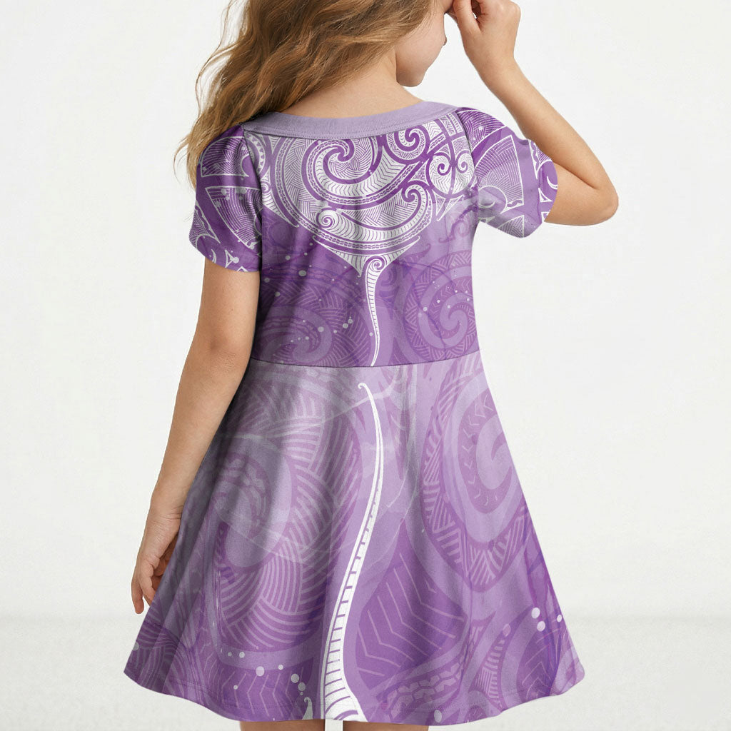 Epilepsy Month Maori Aotearoa Kid Short Sleeve Dress Manta Ray - Purple Glaze