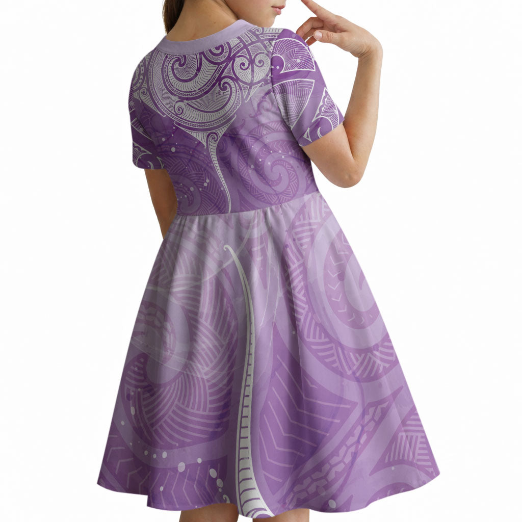 Epilepsy Month Maori Aotearoa Kid Short Sleeve Dress Manta Ray - Purple Glaze