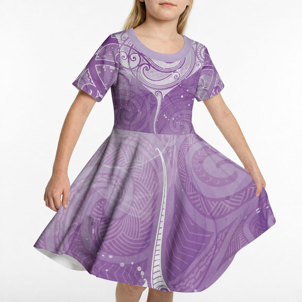 Epilepsy Month Maori Aotearoa Kid Short Sleeve Dress Manta Ray - Purple Glaze