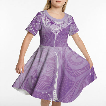 Epilepsy Month Maori Aotearoa Kid Short Sleeve Dress Manta Ray - Purple Glaze