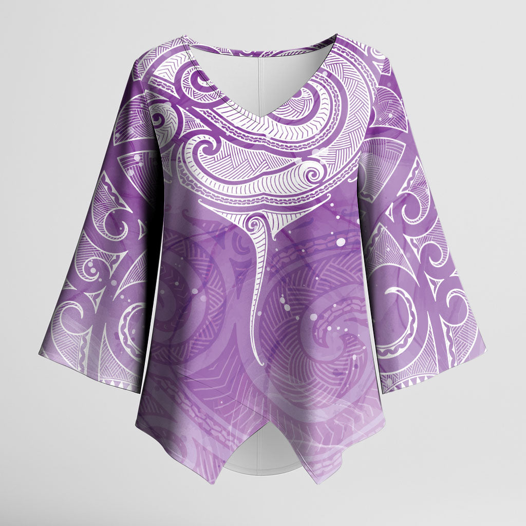 Epilepsy Month Maori Aotearoa Kimono Sleeve Blouse Manta Ray - Purple Glaze