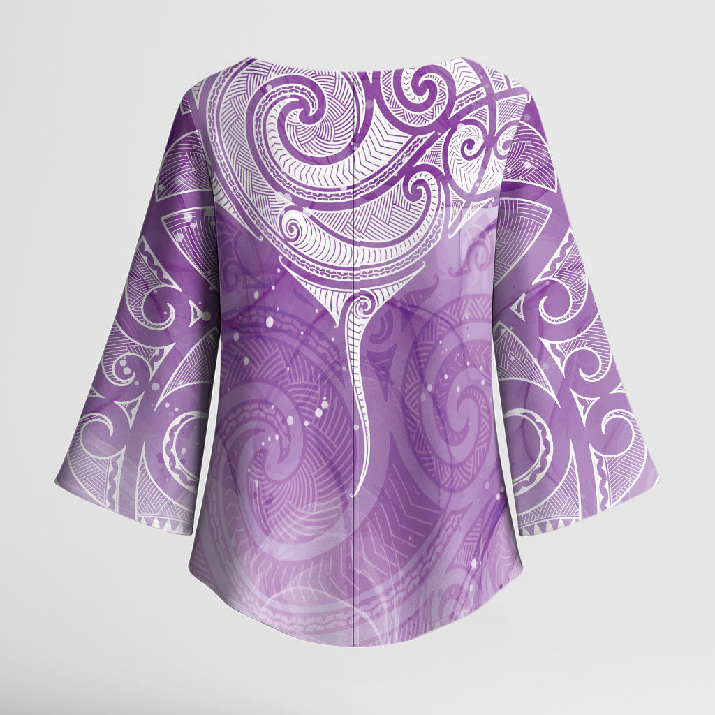 Epilepsy Month Maori Aotearoa Kimono Sleeve Blouse Manta Ray - Purple Glaze
