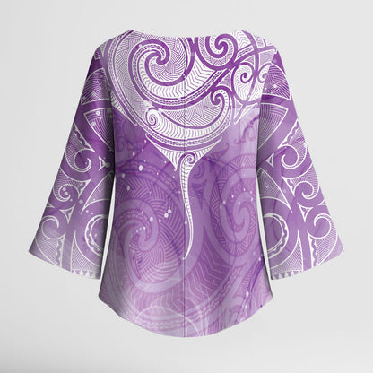 Epilepsy Month Maori Aotearoa Kimono Sleeve Blouse Manta Ray - Purple Glaze