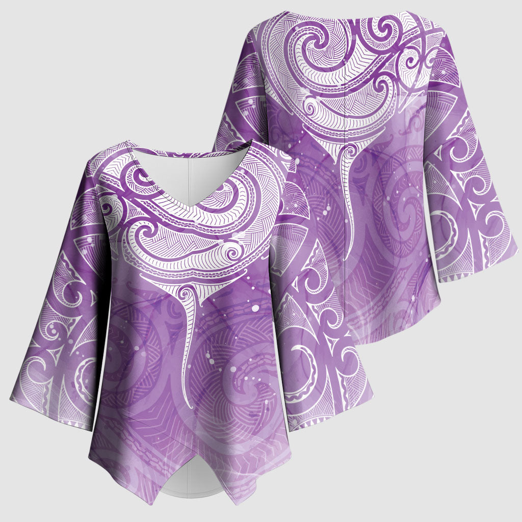 Epilepsy Month Maori Aotearoa Kimono Sleeve Blouse Manta Ray - Purple Glaze