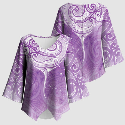 Epilepsy Month Maori Aotearoa Kimono Sleeve Blouse Manta Ray - Purple Glaze