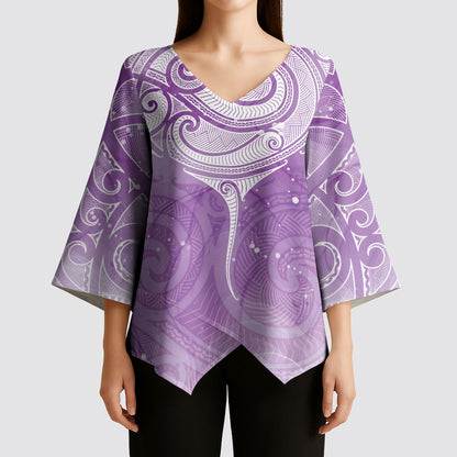 Epilepsy Month Maori Aotearoa Kimono Sleeve Blouse Manta Ray - Purple Glaze