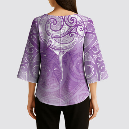 Epilepsy Month Maori Aotearoa Kimono Sleeve Blouse Manta Ray - Purple Glaze