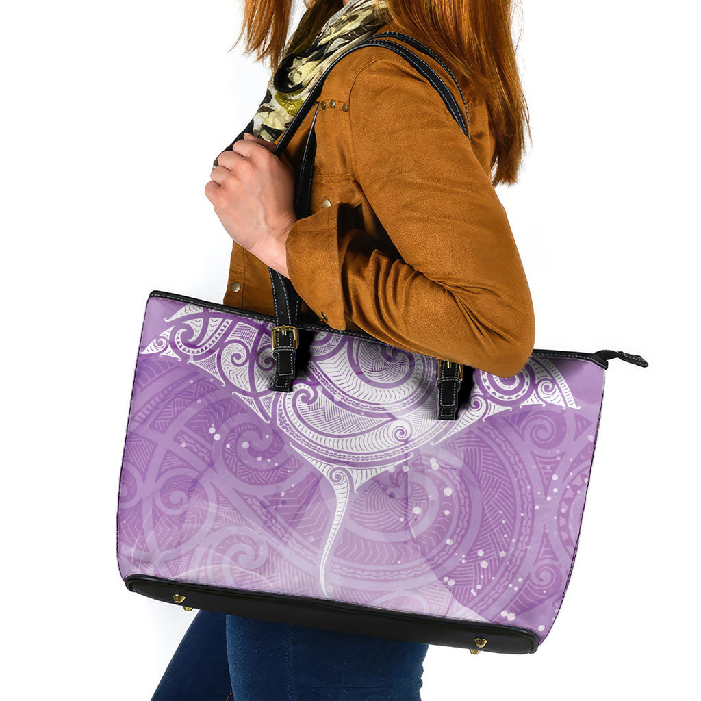 Epilepsy Month Maori Aotearoa Leather Tote Bag Manta Ray - Purple Glaze