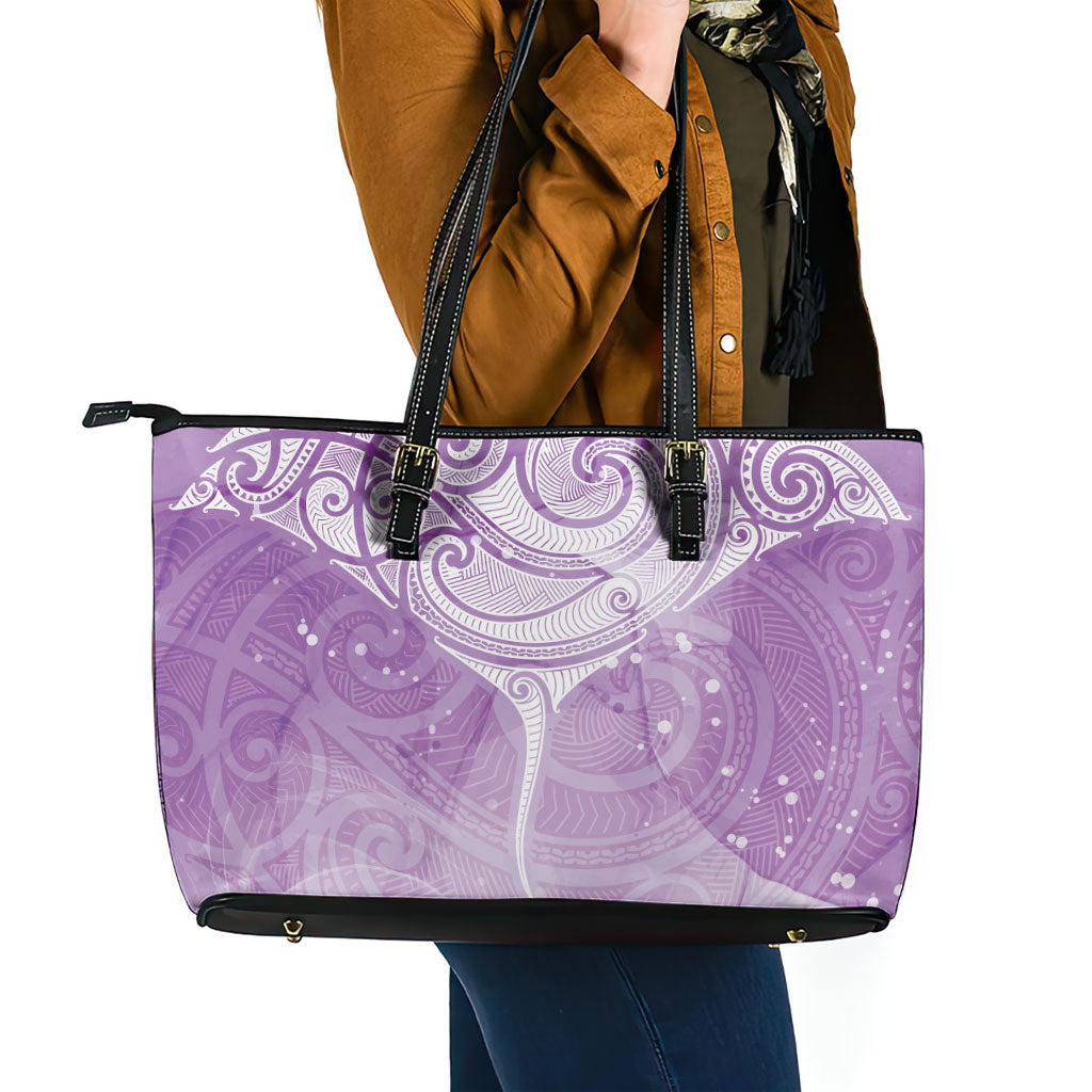 Epilepsy Month Maori Aotearoa Leather Tote Bag Manta Ray - Purple Glaze