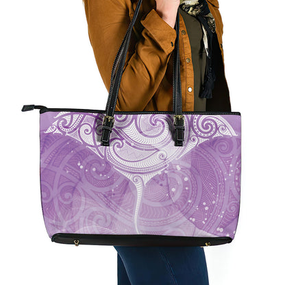 Epilepsy Month Maori Aotearoa Leather Tote Bag Manta Ray - Purple Glaze