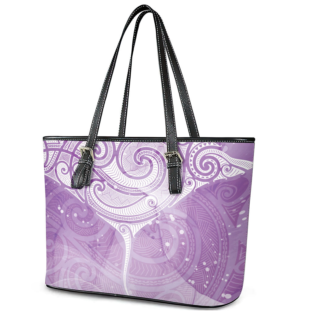 Epilepsy Month Maori Aotearoa Leather Tote Bag Manta Ray - Purple Glaze