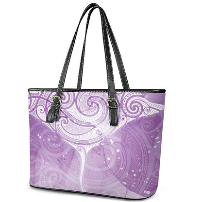 Epilepsy Month Maori Aotearoa Leather Tote Bag Manta Ray - Purple Glaze
