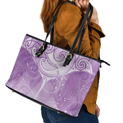 Epilepsy Month Maori Aotearoa Leather Tote Bag Manta Ray - Purple Glaze