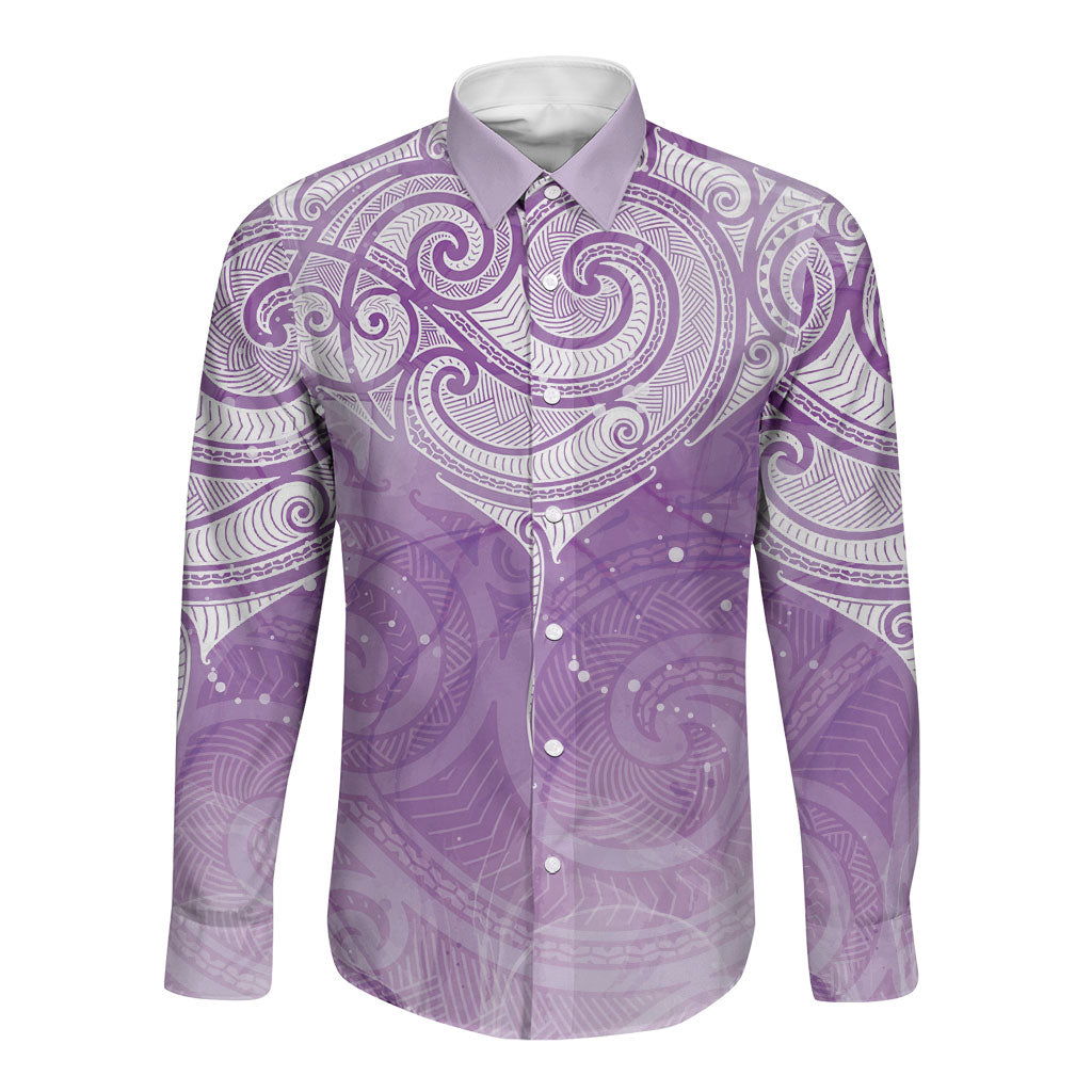 Epilepsy Month Maori Aotearoa Long Sleeve Button Shirt Manta Ray - Purple Glaze