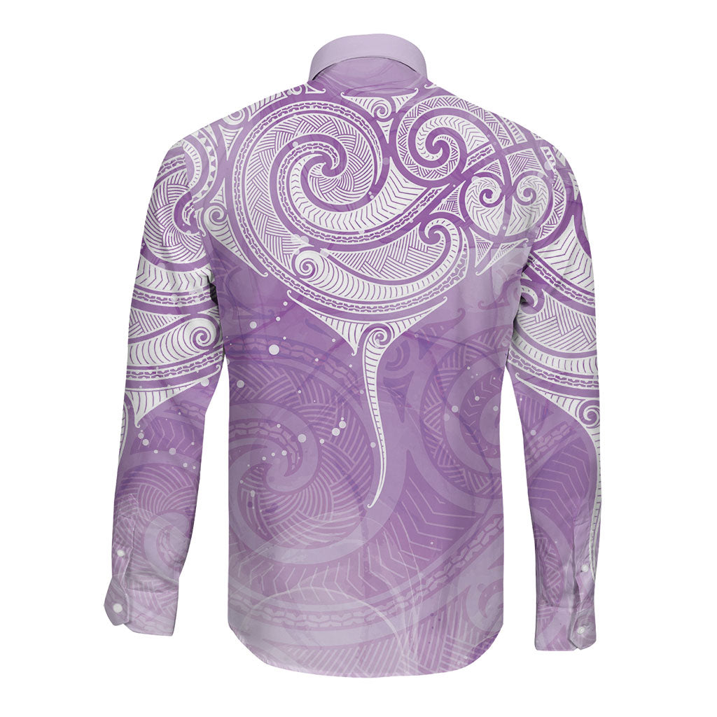 Epilepsy Month Maori Aotearoa Long Sleeve Button Shirt Manta Ray - Purple Glaze