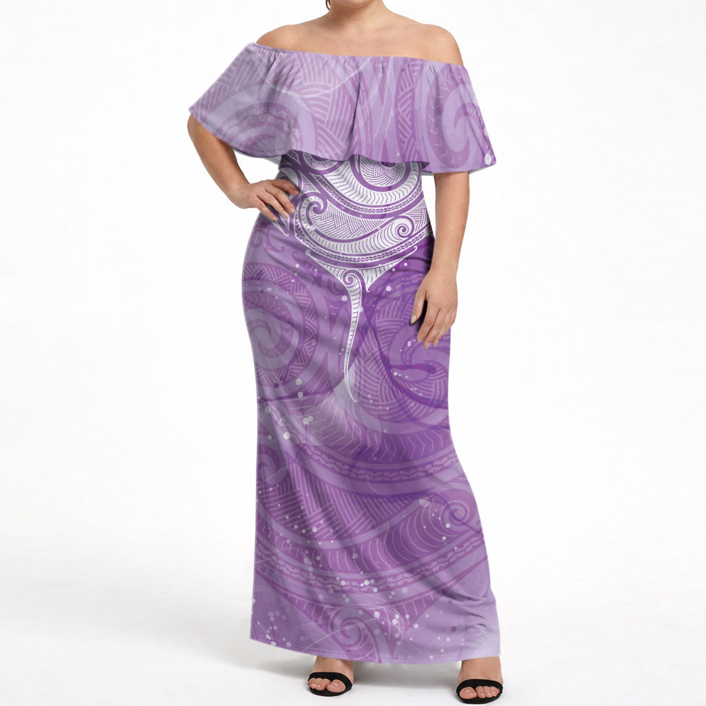 Epilepsy Month Maori Aotearoa Off Shoulder Maxi Dress Manta Ray - Purple Glaze