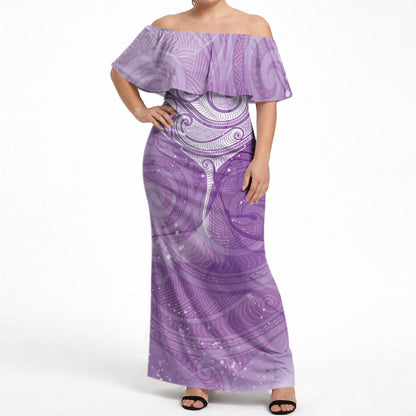 Epilepsy Month Maori Aotearoa Off Shoulder Maxi Dress Manta Ray - Purple Glaze