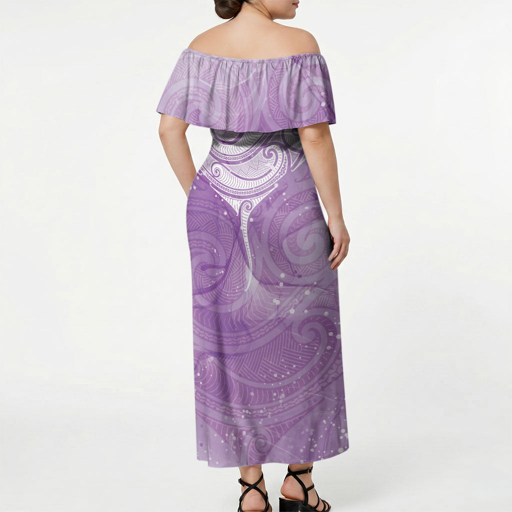 Epilepsy Month Maori Aotearoa Off Shoulder Maxi Dress Manta Ray - Purple Glaze