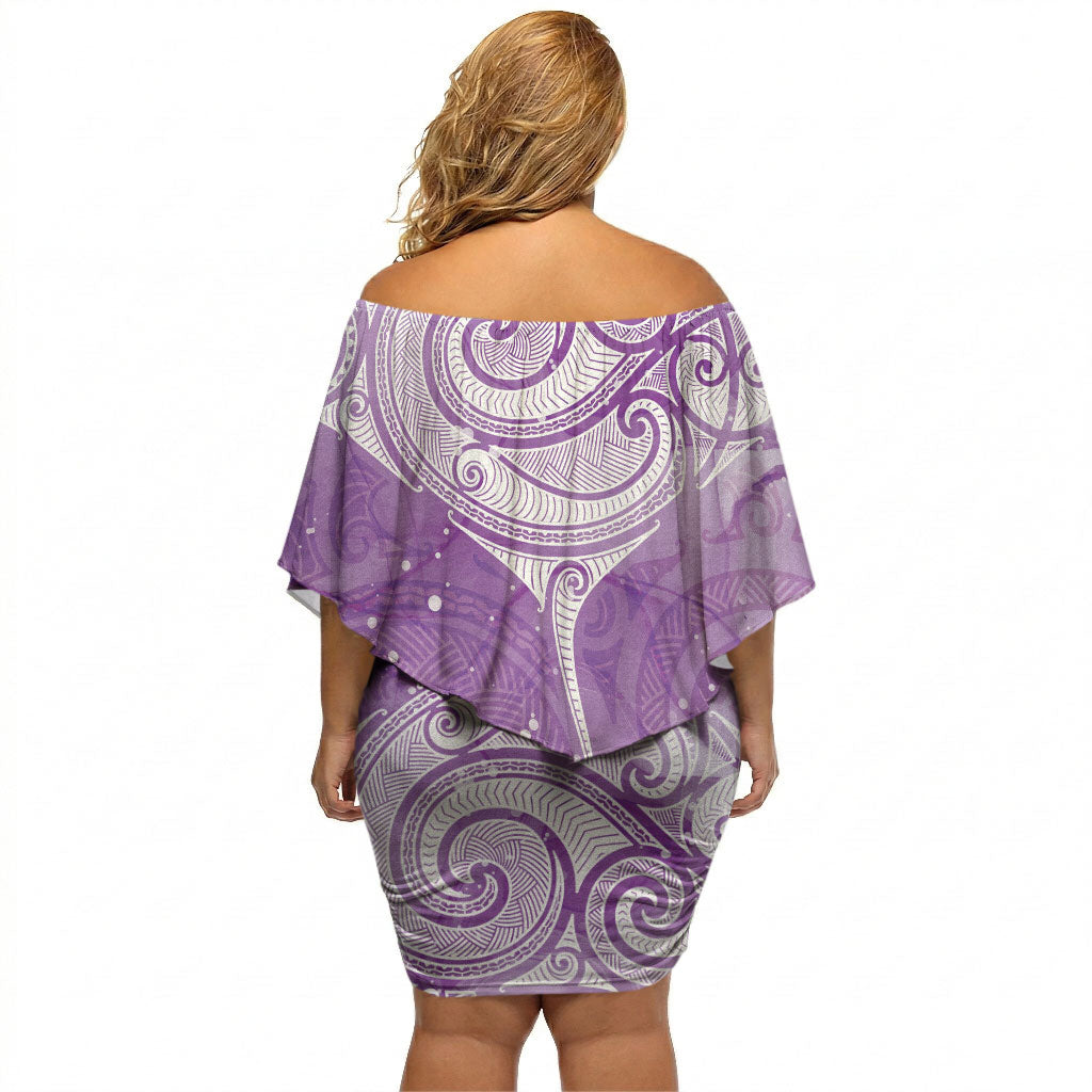 Epilepsy Month Maori Aotearoa Off Shoulder Short Dress Manta Ray - Purple Glaze