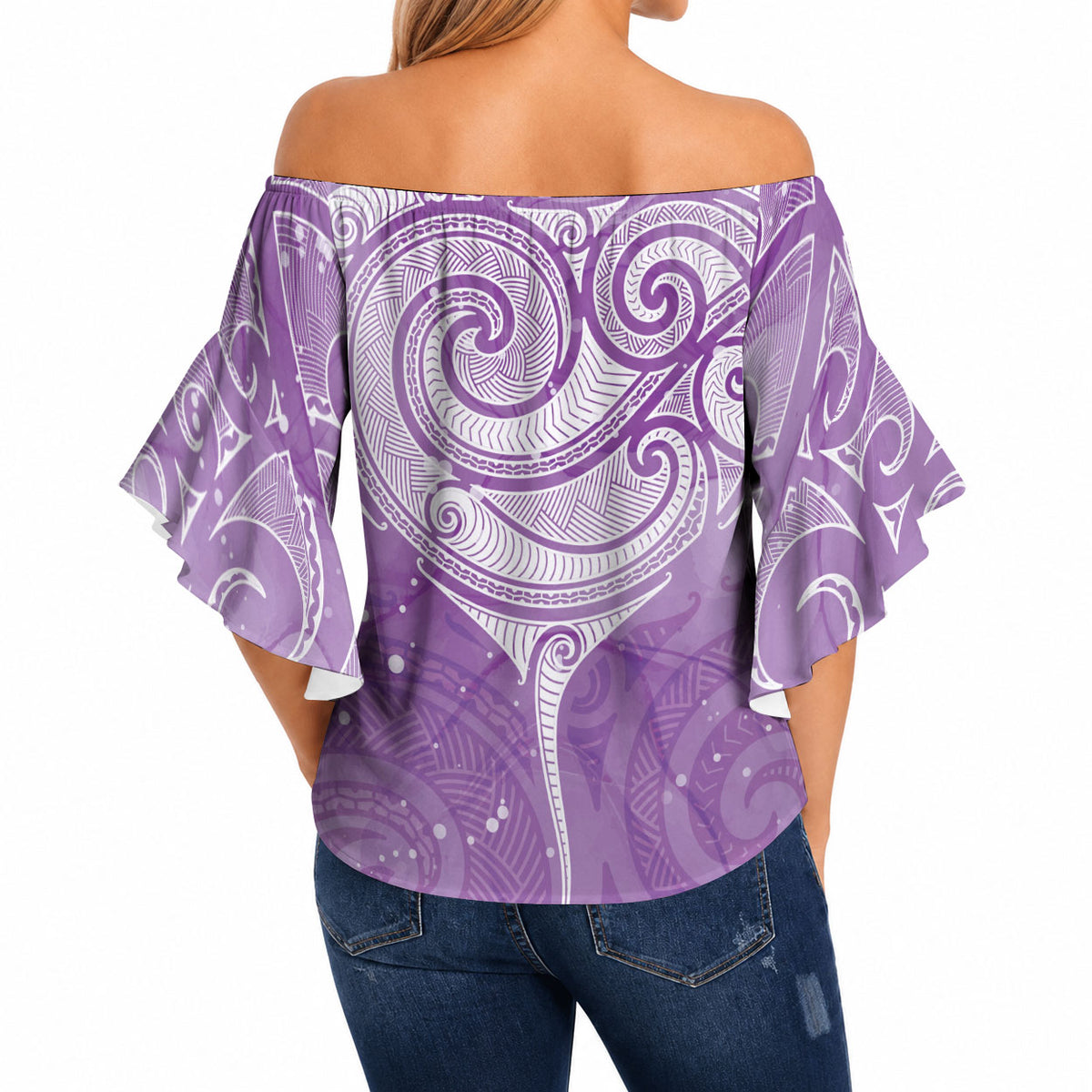 Epilepsy Month Maori Aotearoa Off Shoulder Wrap Waist Top Manta Ray - Purple Glaze