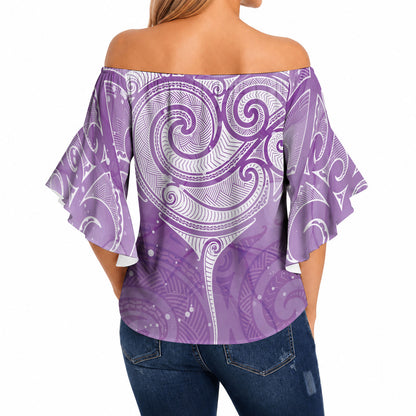 Epilepsy Month Maori Aotearoa Off Shoulder Wrap Waist Top Manta Ray - Purple Glaze