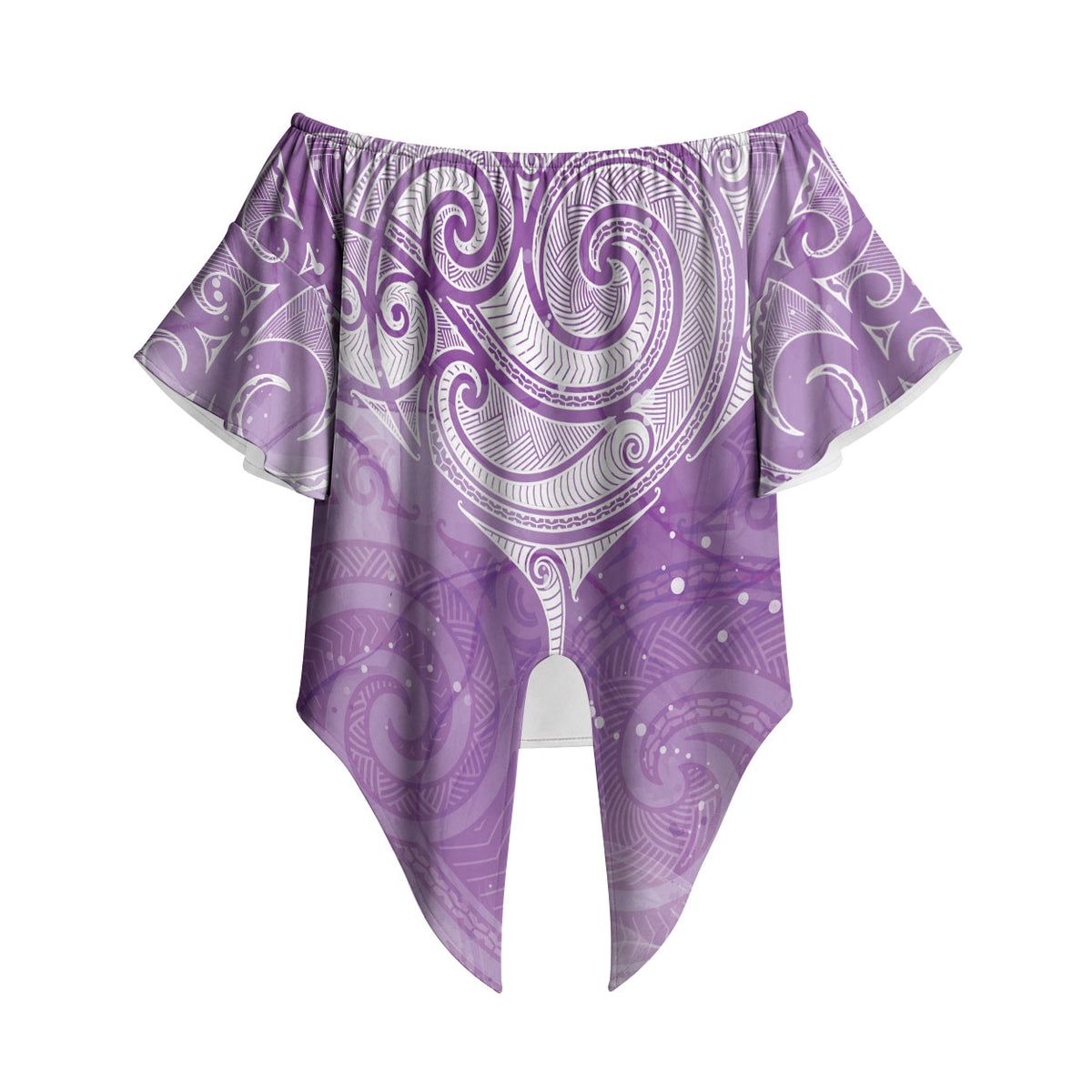 Epilepsy Month Maori Aotearoa Off Shoulder Wrap Waist Top Manta Ray - Purple Glaze