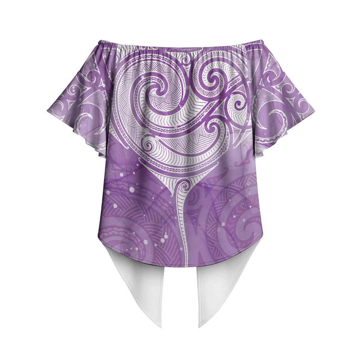 Epilepsy Month Maori Aotearoa Off Shoulder Wrap Waist Top Manta Ray - Purple Glaze