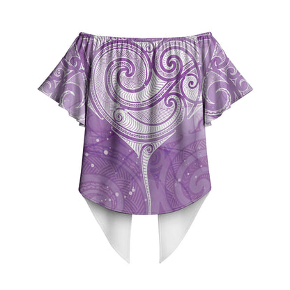 Epilepsy Month Maori Aotearoa Off Shoulder Wrap Waist Top Manta Ray - Purple Glaze