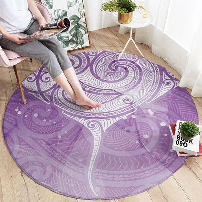Epilepsy Month Maori Aotearoa Round Carpet Manta Ray - Purple Glaze