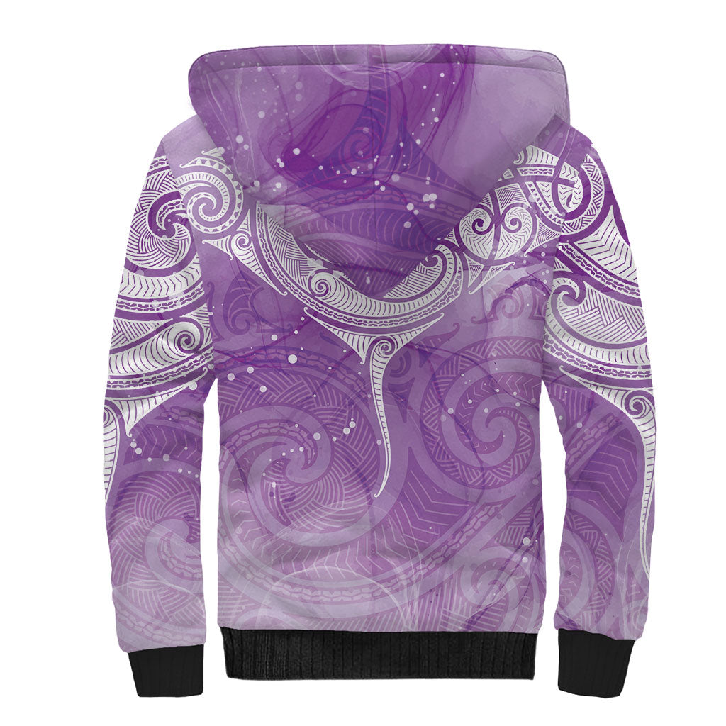 Epilepsy Month Maori Aotearoa Sherpa Hoodie Manta Ray - Purple Glaze