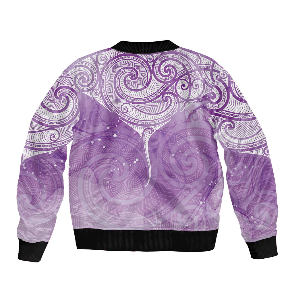 Epilepsy Month Maori Aotearoa Sleeve Zip Bomber Jacket Manta Ray - Purple Glaze
