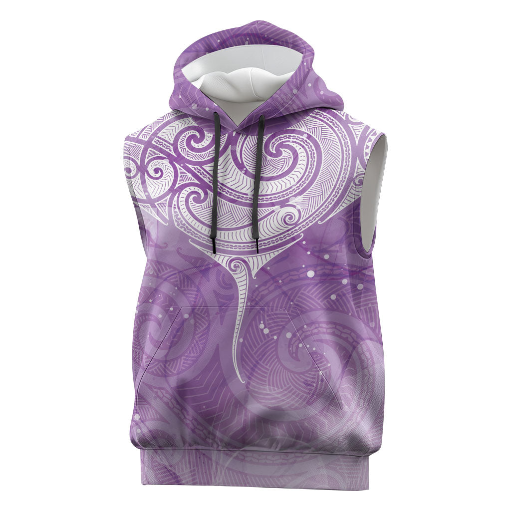 Epilepsy Month Maori Aotearoa Sleeveless Hoodie Manta Ray - Purple Glaze