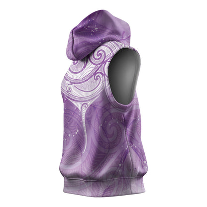 Epilepsy Month Maori Aotearoa Sleeveless Hoodie Manta Ray - Purple Glaze