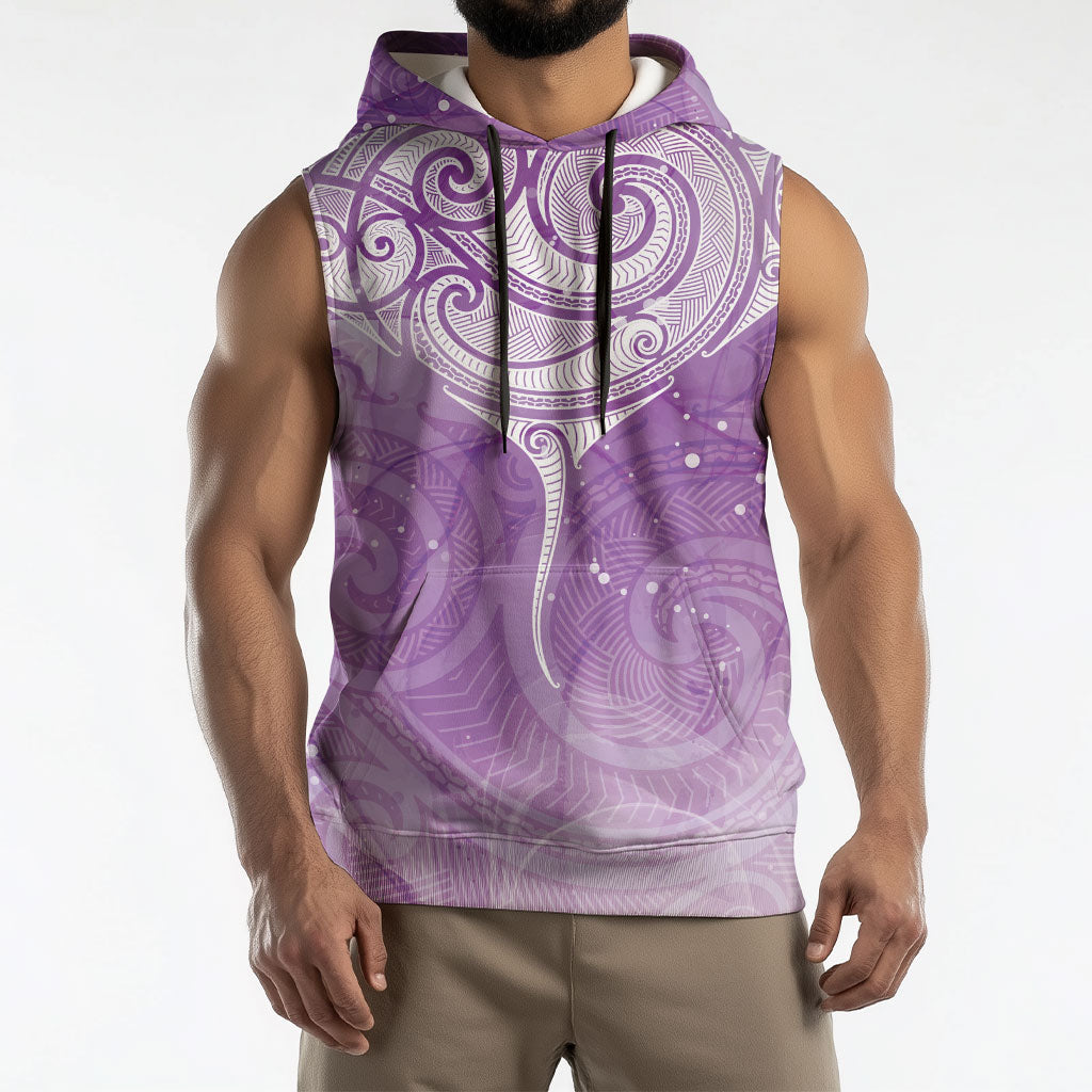 Epilepsy Month Maori Aotearoa Sleeveless Hoodie Manta Ray - Purple Glaze