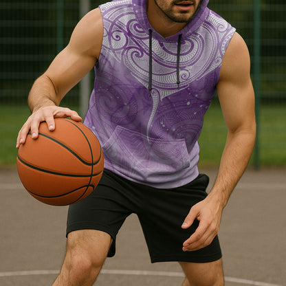 Epilepsy Month Maori Aotearoa Sleeveless Hoodie Manta Ray - Purple Glaze