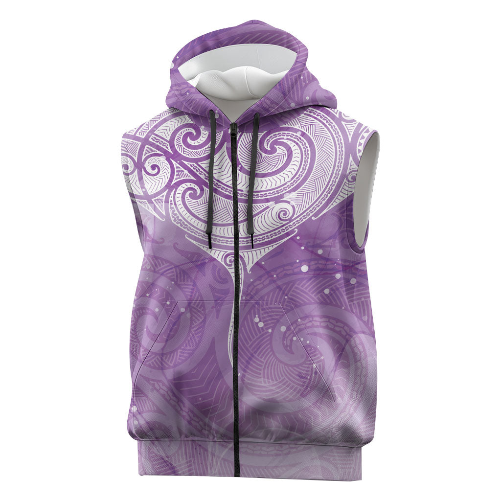 Epilepsy Month Maori Aotearoa Sleeveless Zip Hoodie Manta Ray - Purple Glaze