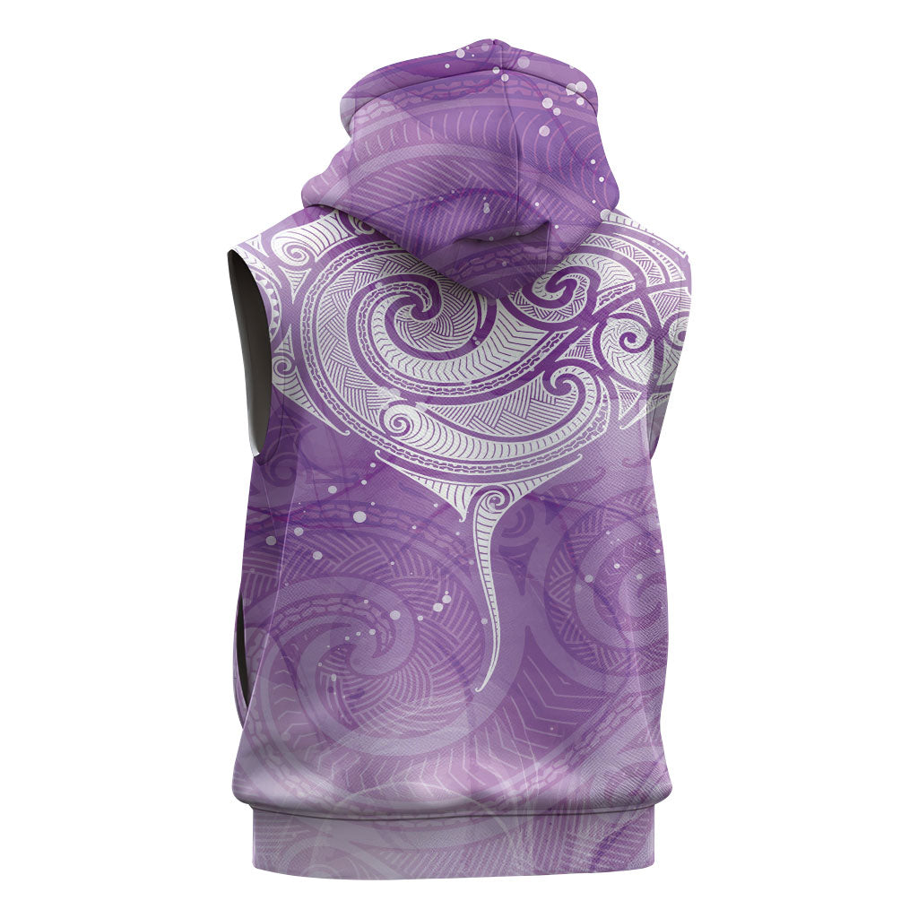 Epilepsy Month Maori Aotearoa Sleeveless Zip Hoodie Manta Ray - Purple Glaze