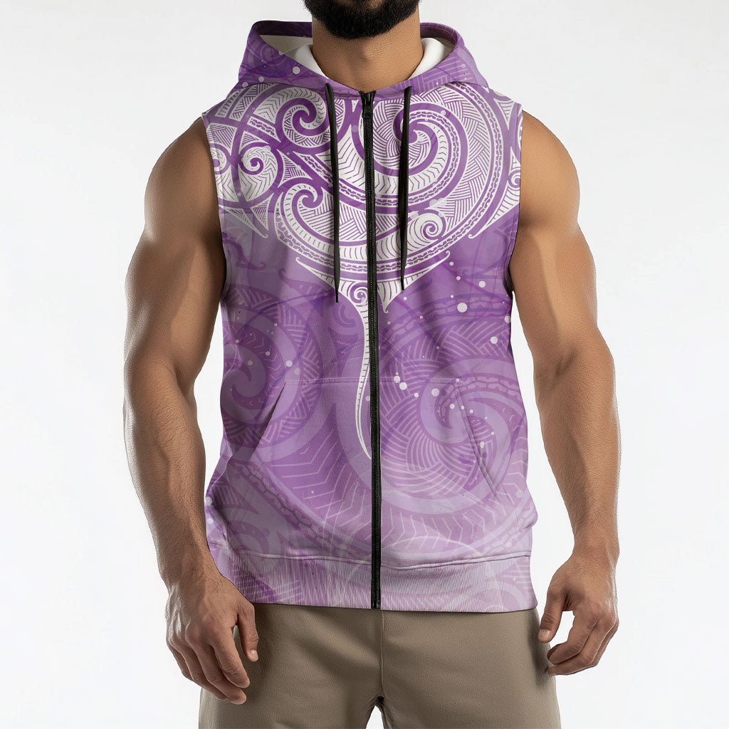 Epilepsy Month Maori Aotearoa Sleeveless Zip Hoodie Manta Ray - Purple Glaze