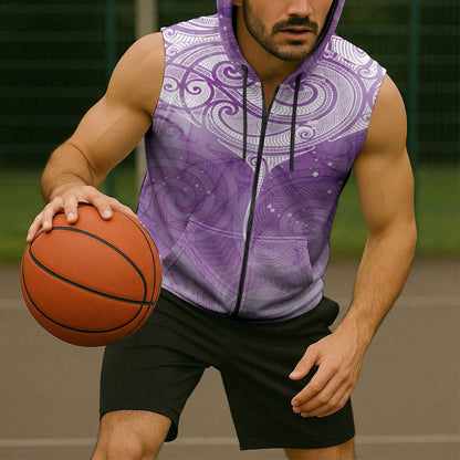 Epilepsy Month Maori Aotearoa Sleeveless Zip Hoodie Manta Ray - Purple Glaze