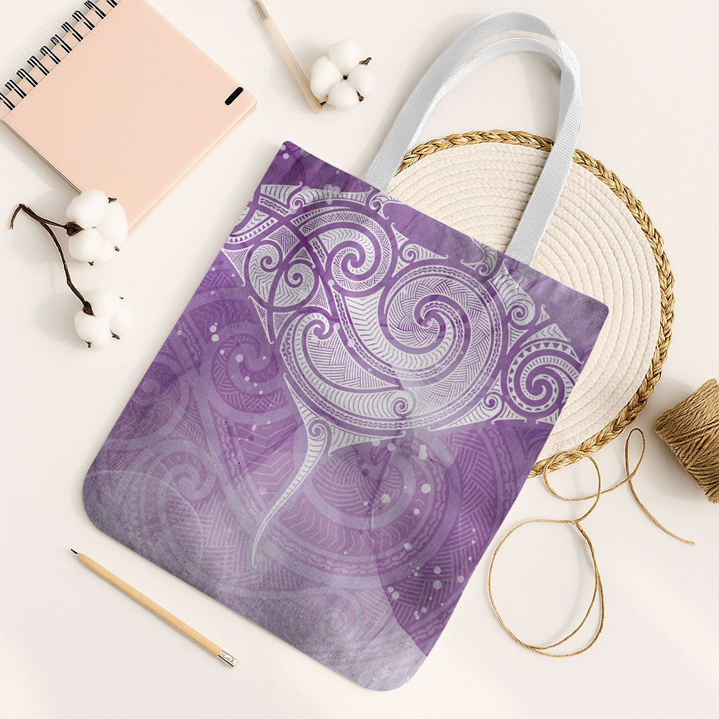 Epilepsy Month Maori Aotearoa Tote Bag Manta Ray - Purple Glaze